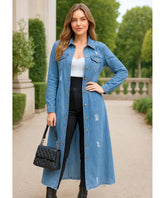 Comprar sobretudo jeans feminino oversized longo estilo urbano moderno com botões frontais em promoção ZARA